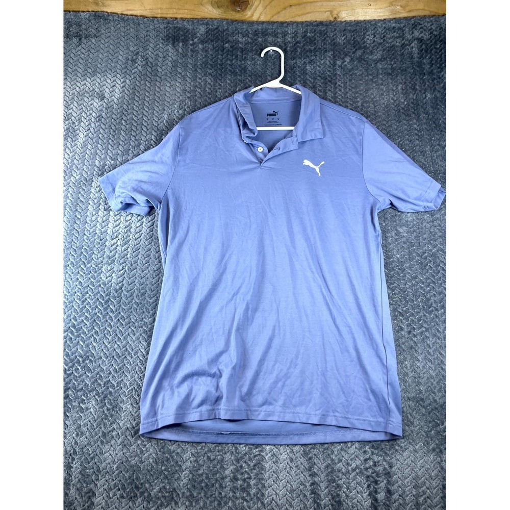 Puma Polo Shirt Men Medium Blue Stretch Logo Short Sleeve Golf Tennis Athleisure